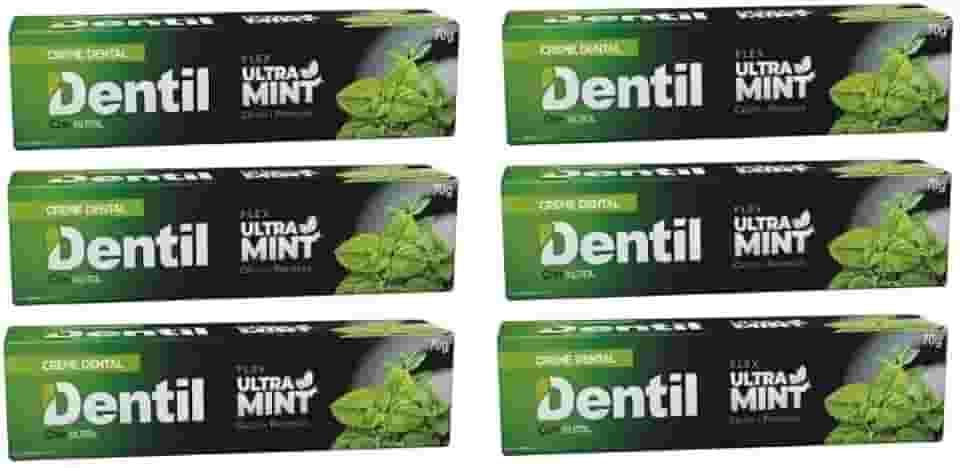 Kit c/ 6 Creme Dental Ultra Mint Refrescante Sem Fluor Dentil 70g