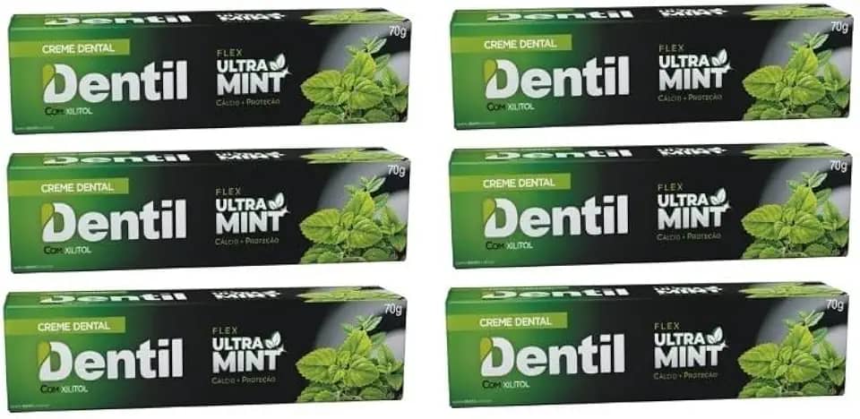 Kit c/ 6 Creme Dental Ultra Mint Refrescante Sem Fluor Dentil 70g
