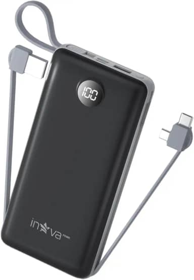 Power Bank, Carregador Portátil de 20000mAh com Carga Rápida, Múltiplas Portas, Design Leve e Proteção Inteligente para Dispositivos iOS e Android/USB/Type-C/Preto/(KV-P204-Preto)