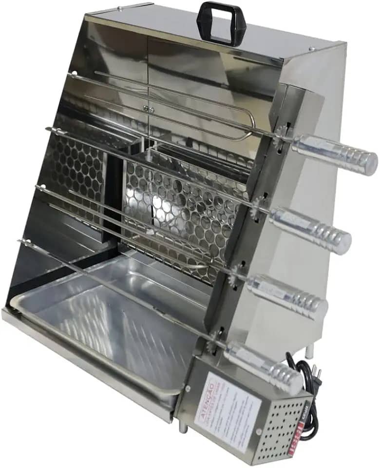 Churrasqueira Giratória Vertical Ecológica Sem Fumaça Inox 4 Espetos