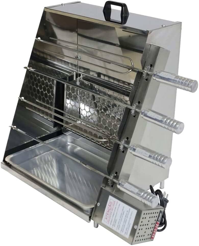 Churrasqueira Giratória Vertical Ecológica Sem Fumaça Inox 4 Espetos