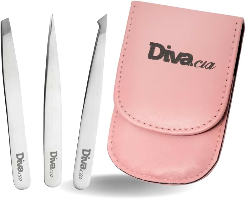 Kit Pinças para Sobrancelhas com Estojo, Conjunto de Pinças Chanfrada, Agulha, Diagonal Ponta Extra Fina Profissional e Autoclavável para Design de Sobrancelhas