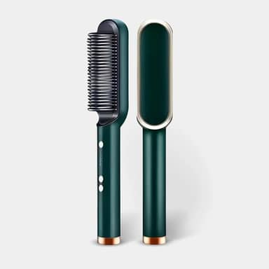 Escova Alisadora Profissional 5 em 1, Cerâmica PTC, Bivolt Automático, Controle de Temperatura 80-200°C, Rotação 360°, para Todos os Tipos de Cabelo (Verde)