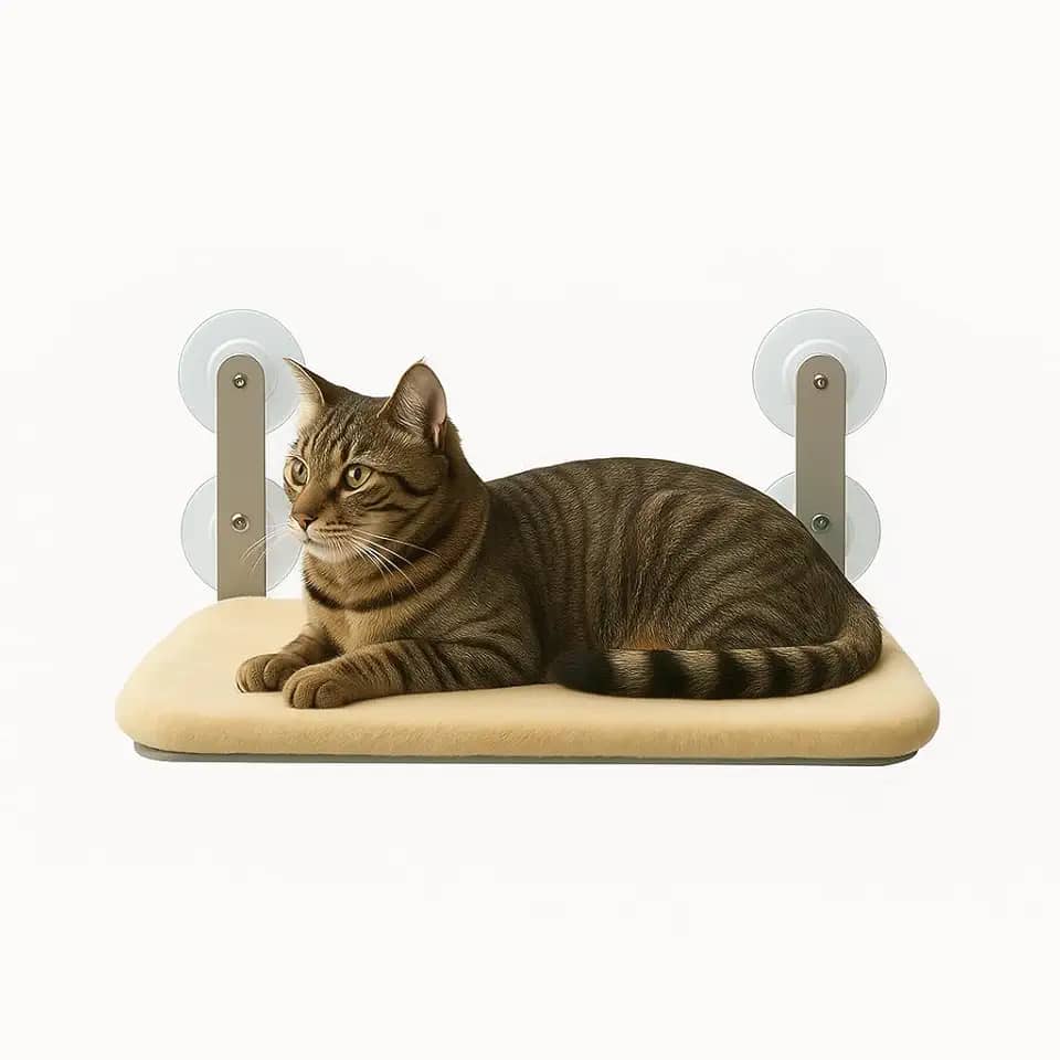 Cama Gato Suspensa Janela Ventosa Rede Caminha Conforto Pet (Bege, Grande)