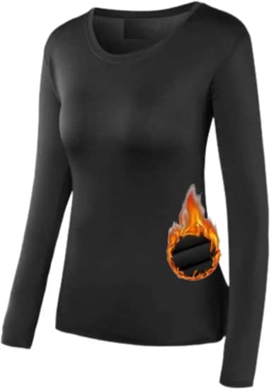 Blusa Térmica Feminina Forrada Flanelada Para Inverno Frio Segunda Pele Manga Longa Preto