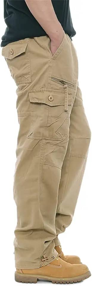 Calça cargo masculina de algodão, para trabalho, acampamento, caminhada, vários bolsos, perna reta