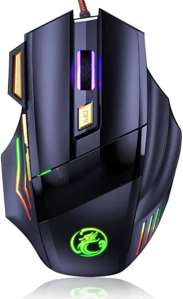 Mouse Gamer 7 Botões 24000 DPI Ajustável LED RGB Alta Precisão e Velocidade Jogos Trabalho Estudos Cabo Reforçado Super Rápido Ergonômico Antideslizante Clique Duplo Premium - Preto