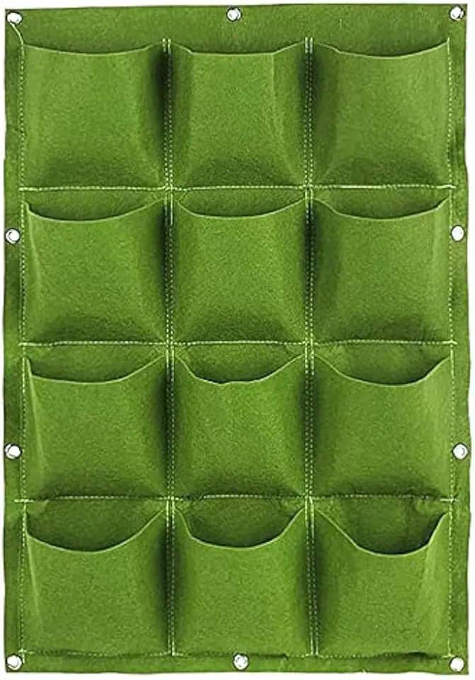 Painel de Jardim Vertical em Feltro com 12 Bolsos | Suporte para Plantas, Hortas e Decoração de Paredes | Cultive Temperos e Plantas na Parede