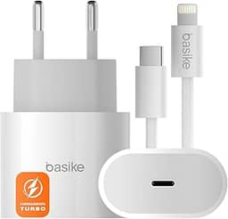 Basike Carregador Turbo 20W + Cabo de Dados Lightning (Usb-C-Lightning), Compatível iPhone X Xr SE 11 12 13 14 (Lightning)