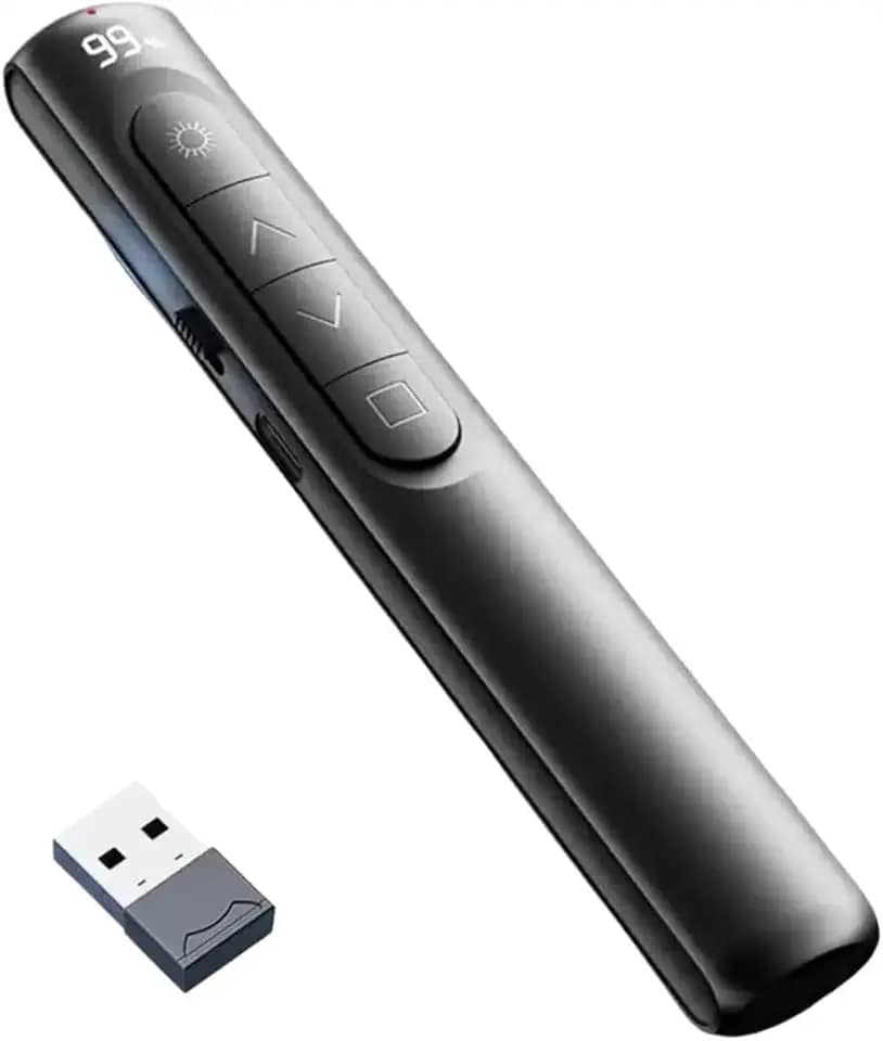 Apresentador de Slides Sem Fio 2.4GHz com Laser Vermelho, Caneta PowerPoint Controle Remoto para PPT, Aulas, Reuniões, Palestras, Simpósios, Congressos, Avançador de Slides Multimídia Profissional