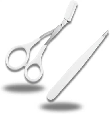 Tesoura e Pinça para Sobrancelhas Branca – Aparador e Modelador de Precisão