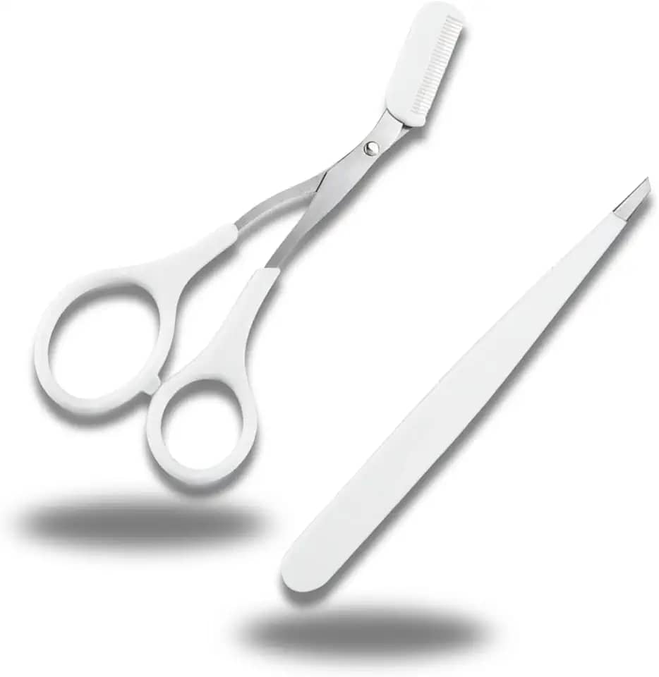 Tesoura e Pinça para Sobrancelhas Branca – Aparador e Modelador de Precisão