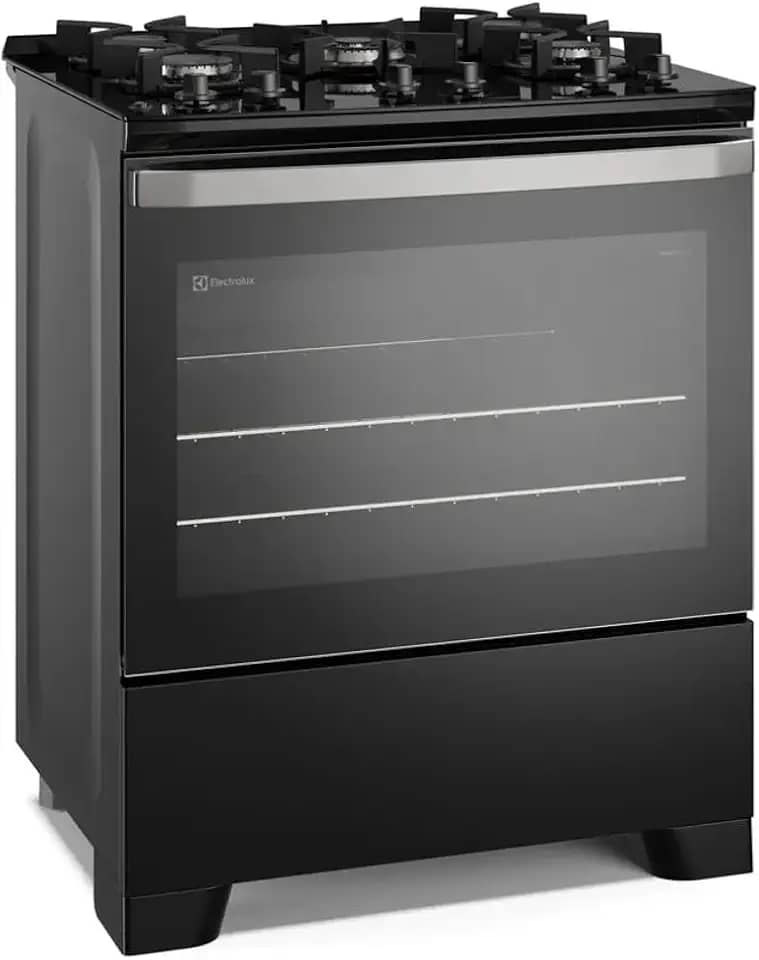 Fogão 5 bocas Electrolux Preto Efficient Mesa de Vidro, PerfectCook e Grades de Ferro (FE5GB)