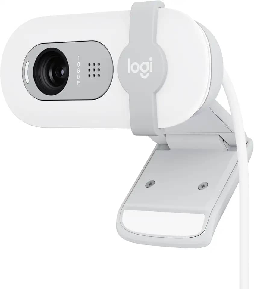Webcam Full HD Logitech Brio 100 com Microfone Integrado, Proteção de Privacidade, Correção Automática de Luz e Conexão USB-A - Branco