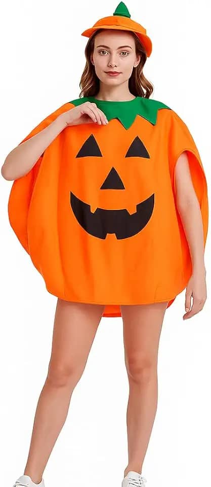 Fantasia Abóbora Halloween Adulto e Infantil Unissex – Festa Dia das Bruxas com Chapéu Laranja Divertido para Meninos, Meninas e Adultos Costume