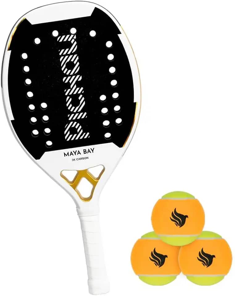 Kit Raquete de Beach Tennis Pichau Maya Bay 3k Carbon + Kit Bolas de Beach Tennis Pichau, Com 3 Unidades