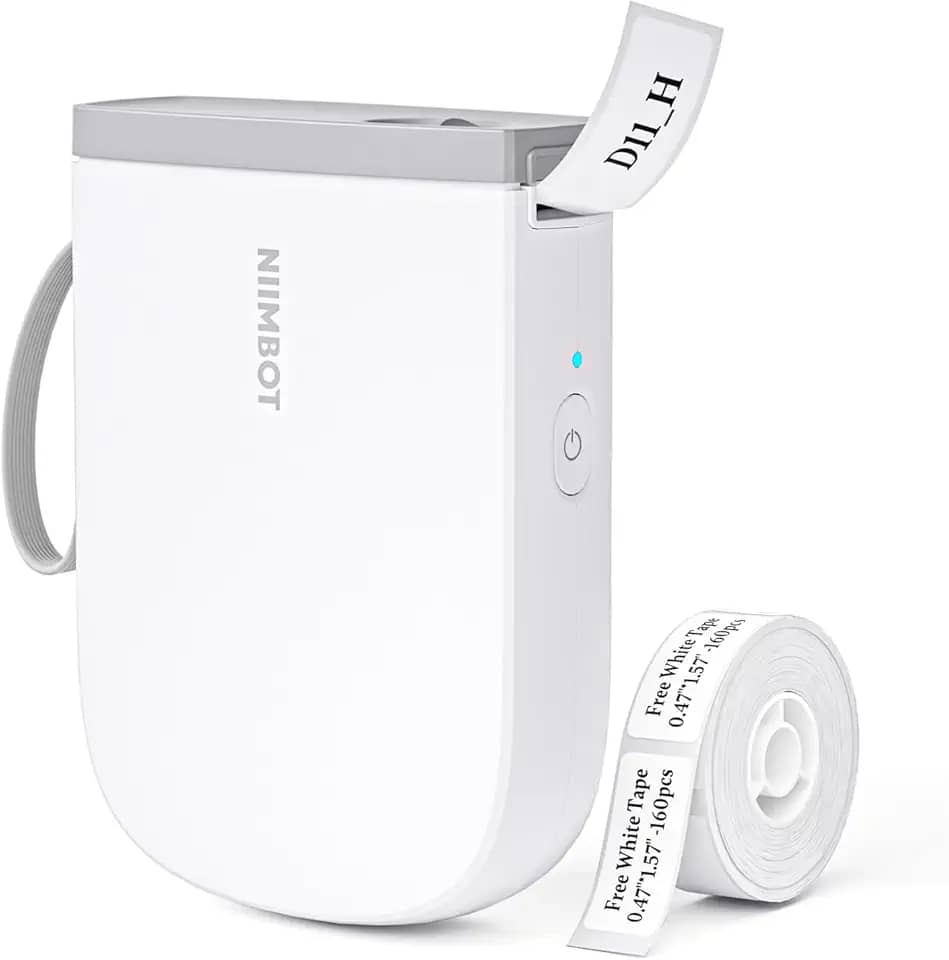 NIIMBOT D11 Máquina de Fazer Etiquetas com Fita Nova Versão, Impressora de Etiquetas Bluetooth 300DPI, Impressora Térmica Portátil, Criador de Adesivos para Organizar Casa Escritório Escola, Branco