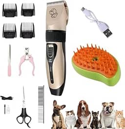 Kit Tosa Pet + Escova a Vapor para Cães e Gatos | Máquina Silenciosa Sem Fio com Acessórios + Escova com Vapor Quente | Remove Pelos, Desembaraça e Hidrata | Ideal para Banho e Cuidados - Linha Premium