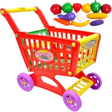 Mini Carrinho de Compras Mercadinho + Frutas Legumes Infantil Brinquedo Presente