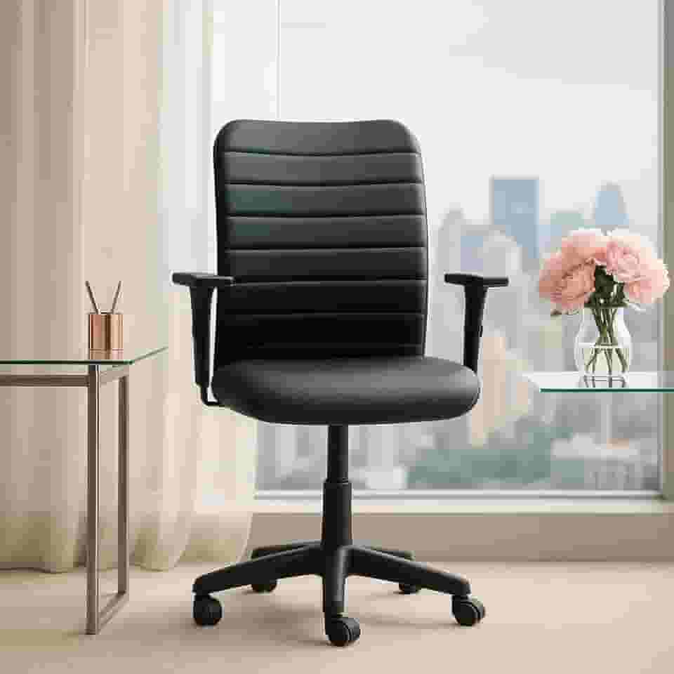 Cadeira Escritório Ergonômica NR17 Office Executiva Giratória C/Rodízios Regulável Preta Confortável Costura Esteirinha