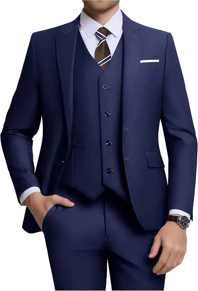 Holivyer Conjunto de terno masculino de 3 peças, blazer de dois botões, jaqueta sólida, colete e calça de casamento