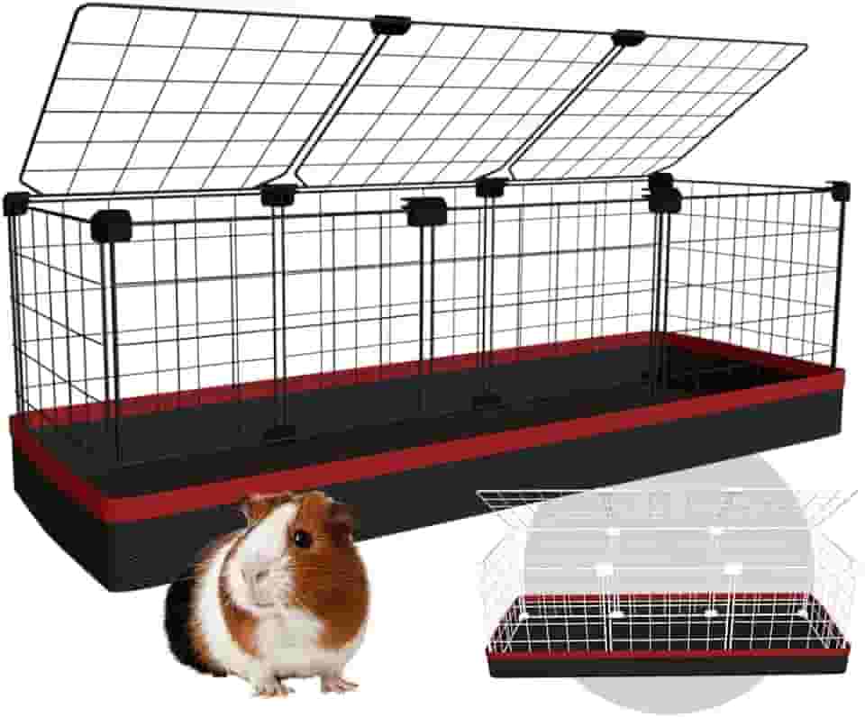 Cercado Gaiola Porquinho da Índia 30x90cm com Bandeja Higiênica Tapete Impermeável Fácil de Limpar Cercadinho Pet (Tela Branca e Tapete Azul)