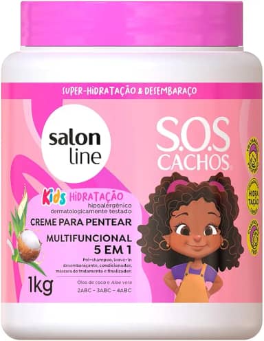 Salon Line, Creme para Pentear, SOS Cachos Kids, Hidratação 5 em 1, Vegano - Para Cabelos Ondulados, Cacheados e Crespos, 1kg