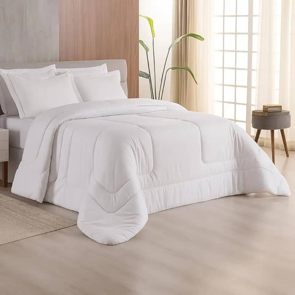 Edredom Solteiro 400 Fios Dupla Face Matelado Toque Acetinado 01 Peça Branco