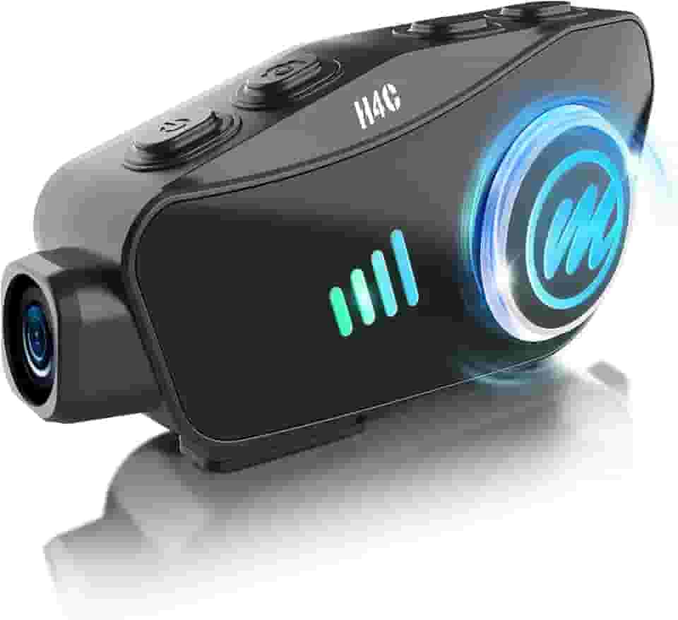 Fone de ouvido para capacete de motocicleta com câmera, Moman H4C com 【Câmera 1080p】 Ângulo amplo de 120° disparo de 360° Alto-falante de fone de ouvido de motocicleta de uso único com cartão TF de