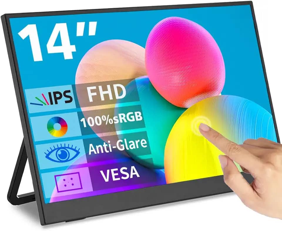 Monitor portátil com tela sensível ao toque de 14 polegadas, IPS 1080p 100% sRGB, antirreflexo, tela portátil USB C Mini HDMI para laptop, Mac, PC, console de jogos