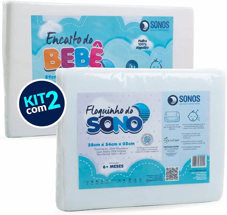 Kit Travesseiro e Encosto Antirrefluxo Bebê Sonos 2 Peças