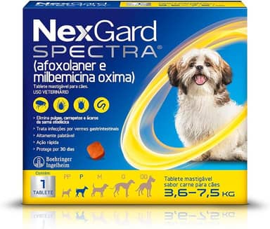 NexGard Spectra Antipulgas e Carrapatos e Vermífugo para Cães de 3,6 a 7,5kg - 1 tablete