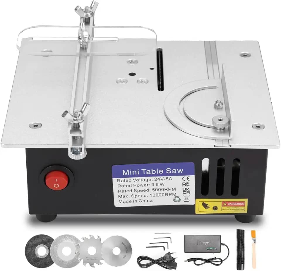 110-240V, Mini Serra de Mesa, 5000-10000 Rpm, Serra Circular de Bancada, Serras Elétricas de Mesa Ajustáveis de Velocidades E Angulos, com Profundidade de Corte Ajustável, Vários Acessórios