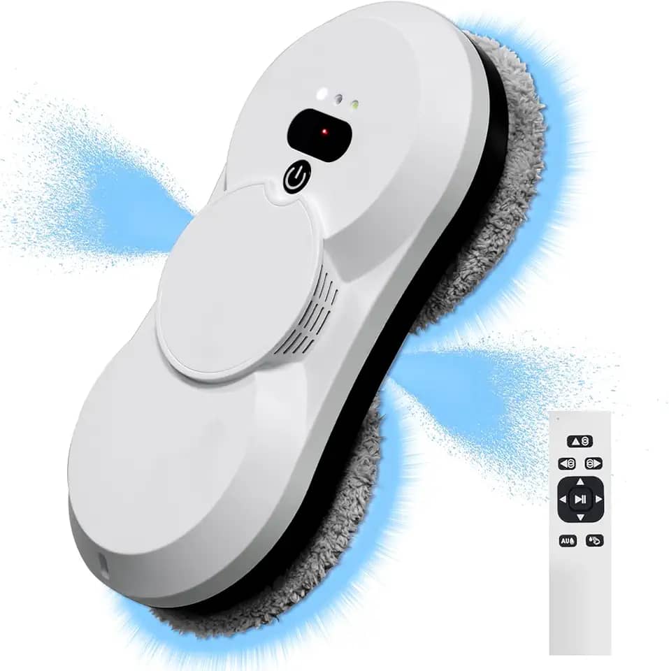 BOLUOYI Robô limpador de janela com limpeza automática de vidro de água 5600PA ultrassônico, limpador automático inteligente, aspirador de pó de janela com controle remoto (preto bidirecional)