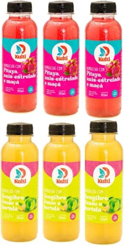 Kombucha (Pitaya, Anis-Estrelado, Maça) e (Gengibre, Limão, Hortelã) pack 6 Un. 355ml Kulti