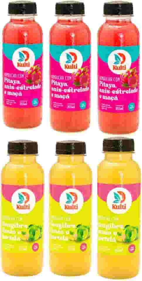 Kombucha (Pitaya, Anis-Estrelado, Maça) e (Gengibre, Limão, Hortelã) pack 6 Un. 355ml Kulti
