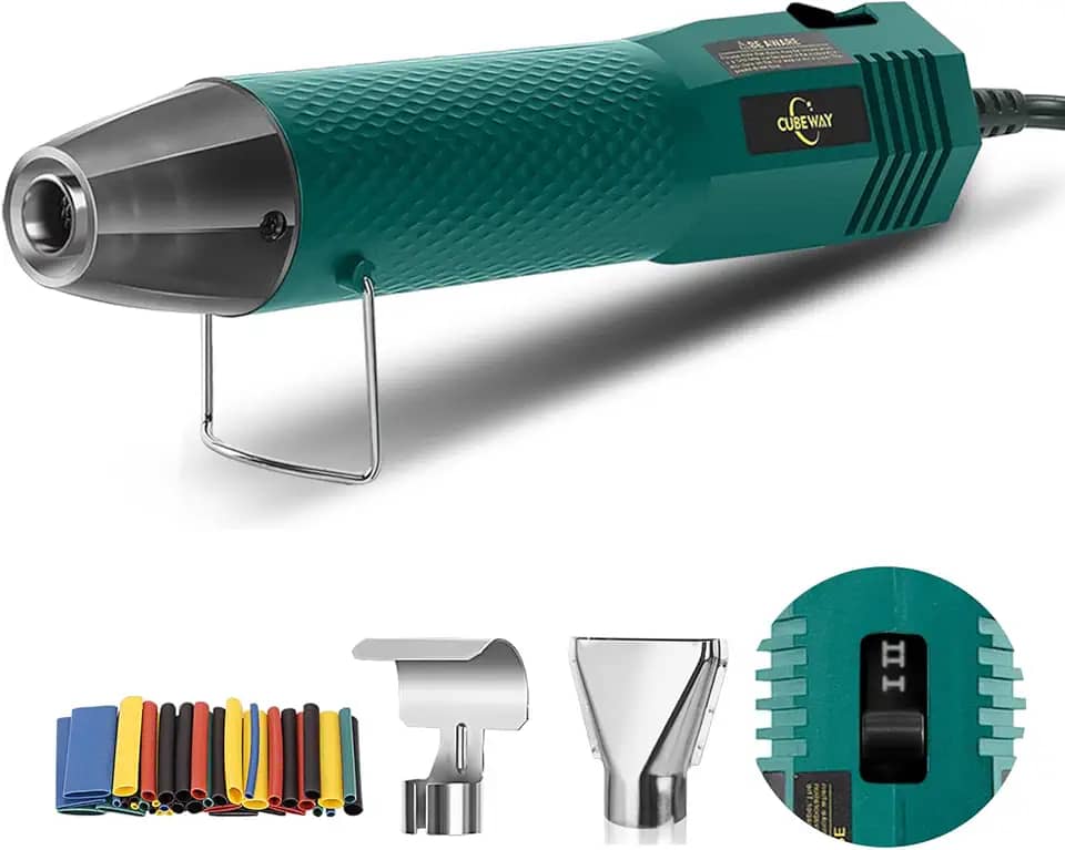 Pistola térmica de 350 W com temperatura dupla de 200 °C e 350 °C e 2 bocais, pistola de ar quente de calor rápido com proteção contra sobrecarga, cabo longo de 1,8 m para artesanato, tubos retráteis