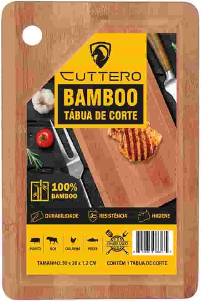 Tábua de Corte Cuttero em Bamboo (30 x 20 cm) - Espessura Robusta, Canaletas para Líquidos, Alça de Fácil Manuseio