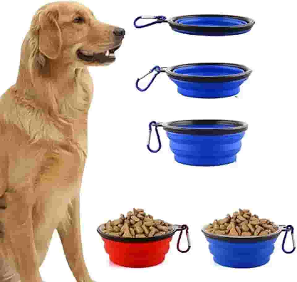 Pote Tigela pet portátil Comedouro e Bebedouro de Silicone 350ml para cães e gatos (Rosa)