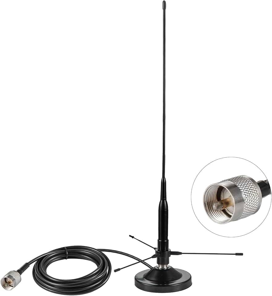 UHF VHF Dual Band 136-174MHz 400-470MHz Antena de chicote macio de montagem de base magnética com kit de plano de terra, antena de rádio amador móvel para veículo com conector macho PL259 para rádio