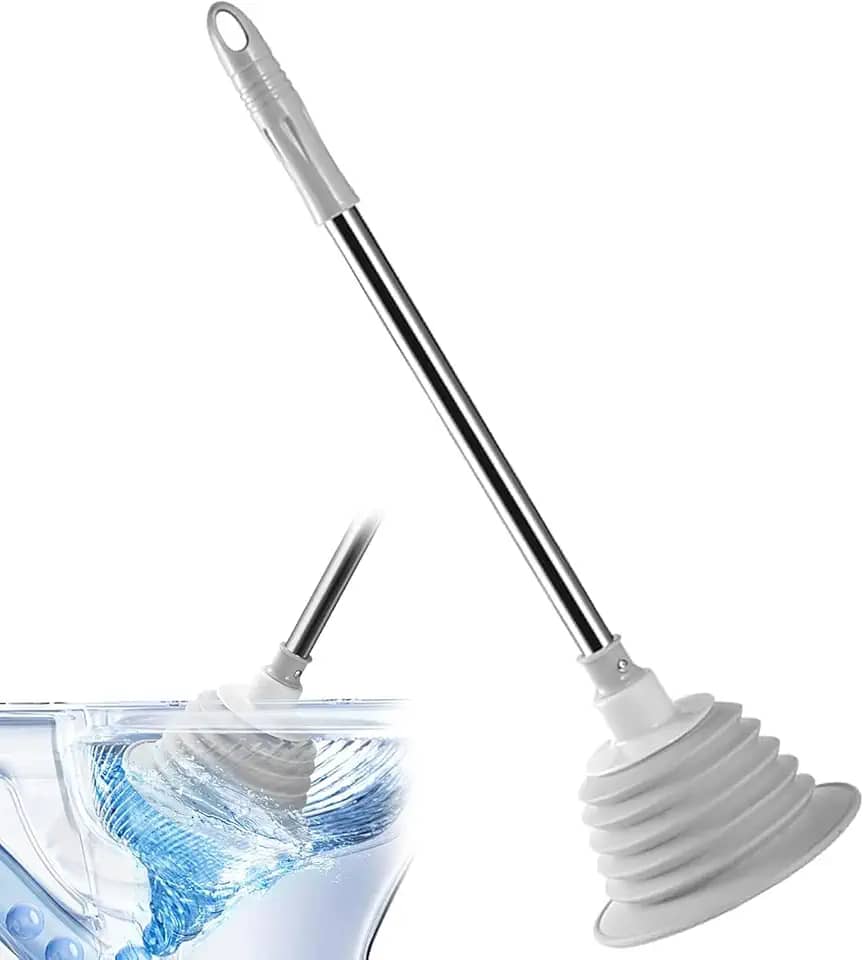 Desentupidor De Vaso Sanitário Alta Sucçâo Wc Banheiro Ralo Cozinha Pia Tanque Lavatório Com Cabo Longo De Inox