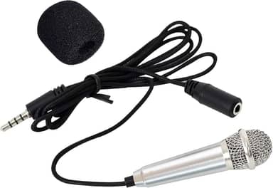 Mini microfones de karaokê vocal portátil karaokê pequeno microfone de metal com fio para celular, notebook, gravação de canto (prata)
