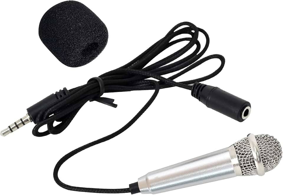 Mini microfones de karaokê vocal portátil karaokê pequeno microfone de metal com fio para celular, notebook, gravação de canto (prata)