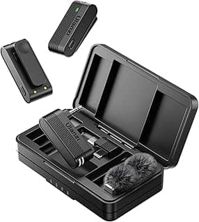 ULANZI A100 Microfone de lapela sem fio Microfone de lapela para câmera e telefone com USB C/3,5 mm/plugue, 32KHz 16Bit, cancelamento de ruído, bateria de 13,5 horas