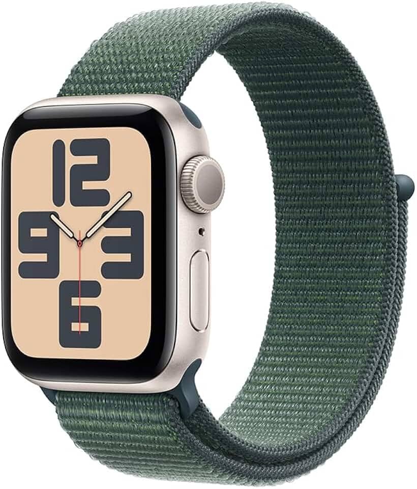 Apple Watch SE GPS • Caixa estelar de alumínio – 40 mm • Pulseira loop esportiva verde-lago