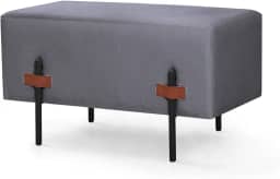 Puff Recamier Retangular Durhan Industrial de Linho Detalhe em Couro (Chumbo)