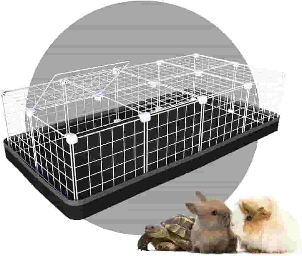 Cercado para Porquinho da Índia Coelho com Teto e Bandeja Impermeável 60x120x30cm Telas Brancas (Cinza)