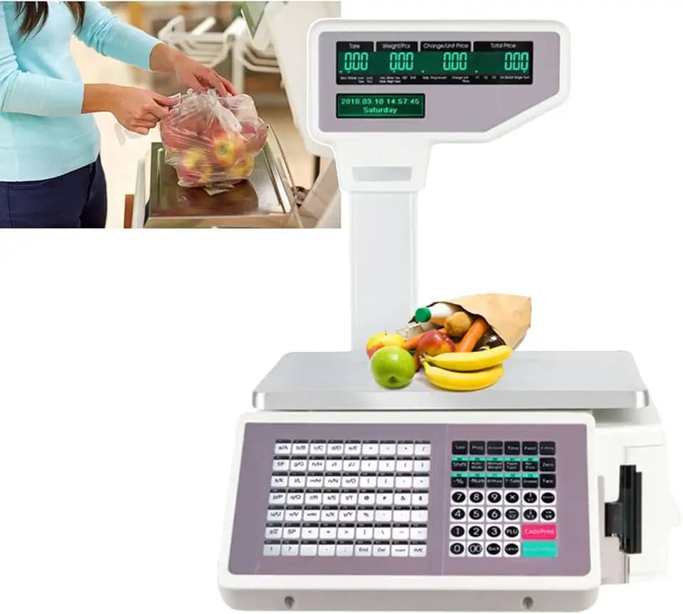CHONGHAN BalançA Com Impressora Integrada, BalançA Comercial Digital De PreçOs, BalançA EletrôNica Para Caixa Registradora De Frutas De Supermercado Com Impressora De Etiquetas, Capacidade De 30 Kg