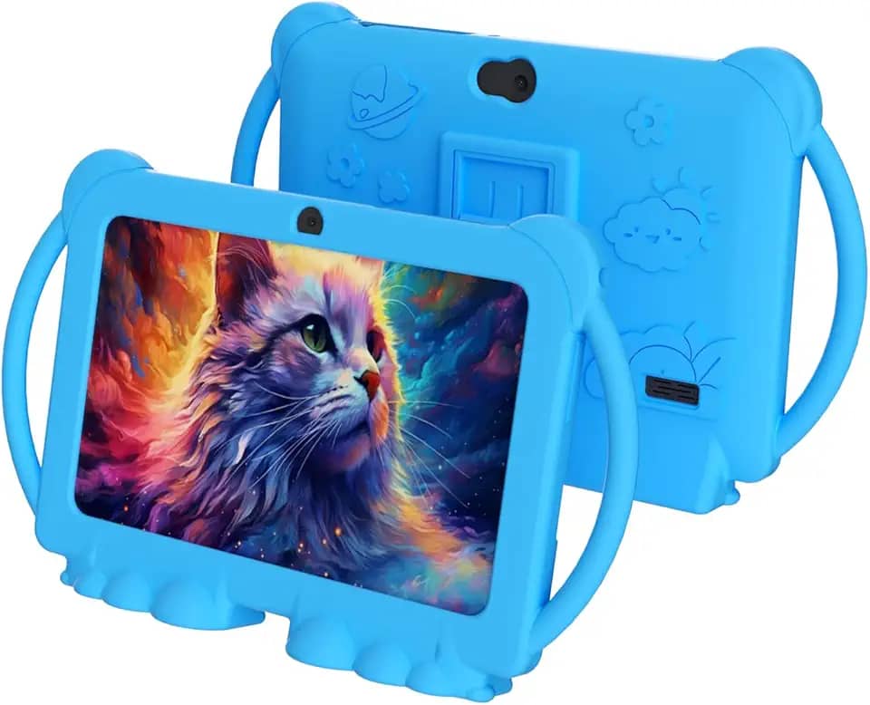 NOVOJOY Tablet infantil de 7 polegadas para crianças, Android e infantil, para meninas e meninos, com capa protetora, 32 GB + 4 GB, WiFi, Bluetooth, câmera dupla, jogos educativos, controle parental