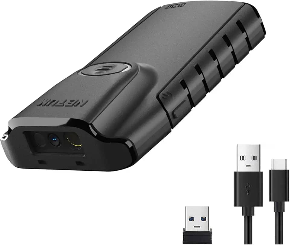 NETUM Leitor código de barras mini Scanner Bluetooth Sem Fio 2.4GHZ USB Códigos 2D portátil 3 em 1 clipe para smartphone Tablet PC iOS Android Windows MacOS GS-E800